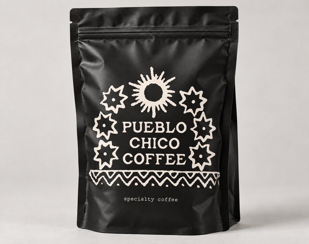 Pueblo Chico Coffee 250g black bag with cream logo