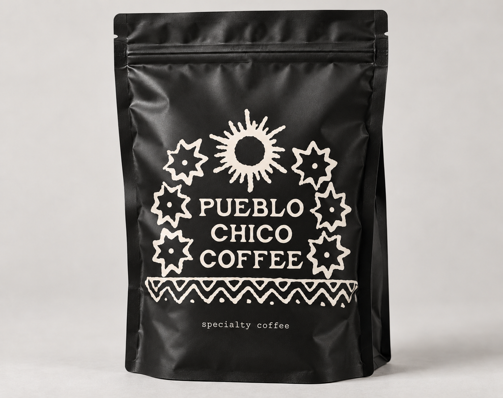 Pueblo Chico Coffee 250g black bag with cream logo