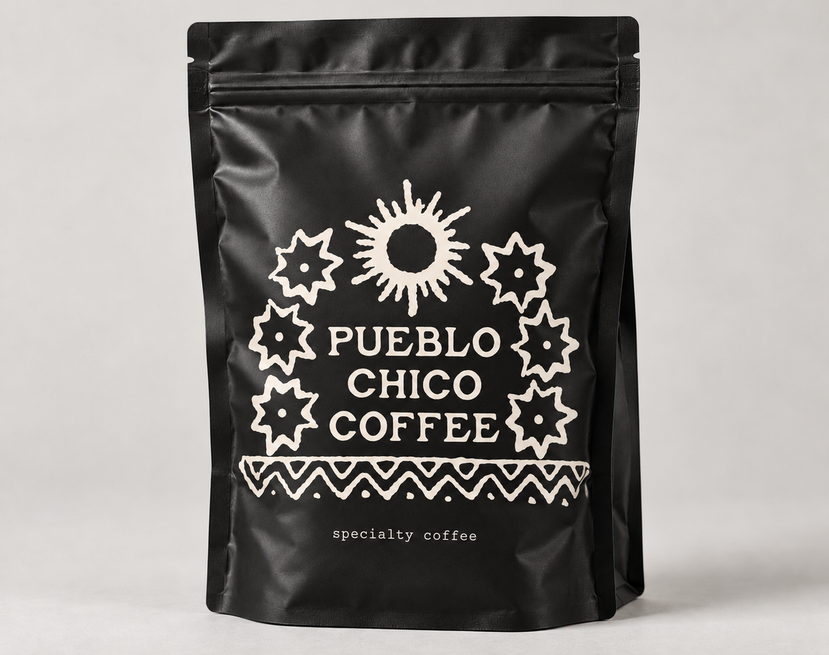 Pueblo Chico Coffee 250g black bag with cream logo